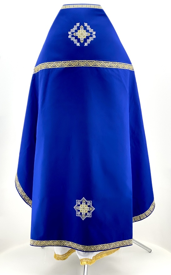 Embroidered Priest Vestments on Gabardine, "Meander" Embroidery with Embroidered Galloon