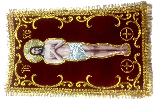 Shroud of Jesus Christ (mini) alabaster, embroidery vine with circle Saviour in Academic style 34x20cm