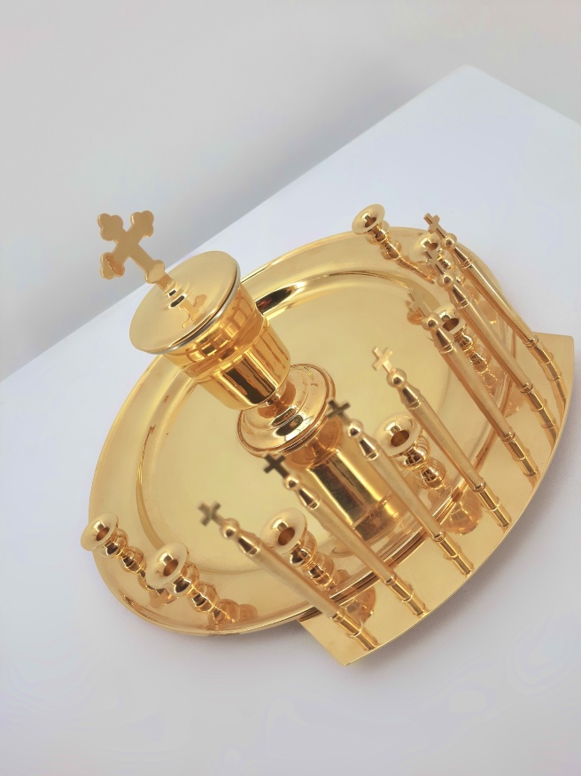 Set for Unction, gilded, Ø30.4cm, height 17cm, without ladles