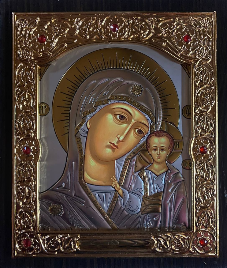 Icon of the Mother of God "Kazan" (Greece, grey background) 15x18