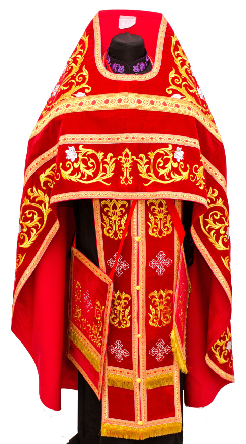 Priest Vestments, Embroidered on Velvet, Embroidery "Rose" with Sewn Galloon