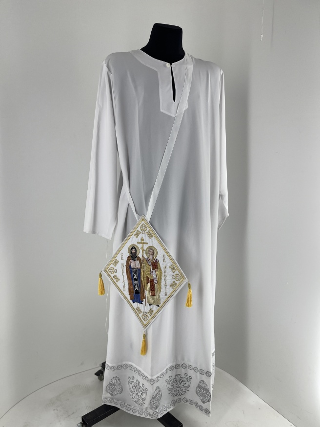 Embroidered Liturgical Staff with Icon of Saint Cyril and Saint Methodius