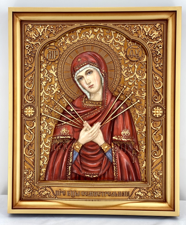 Icon of the Mother of God "Seven Arrows" (hand-painted, carved)