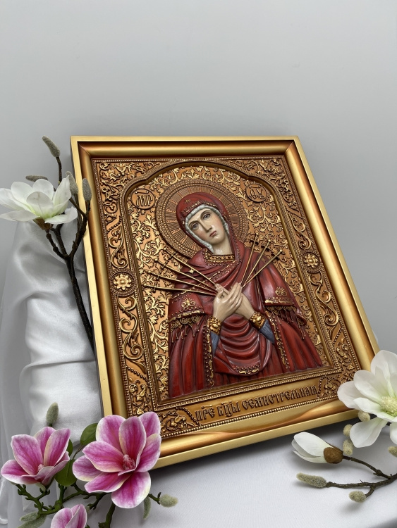 Icon of the Mother of God "Seven Arrows" (hand-painted, carved)