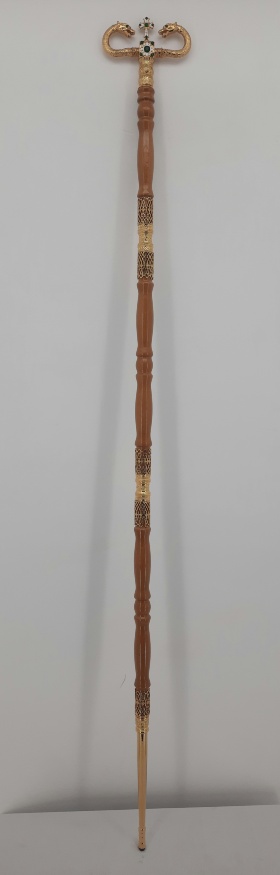 Wooden Staff with Gold Plating, with Serpents, Enamel and Stones, 149×15.5 cm