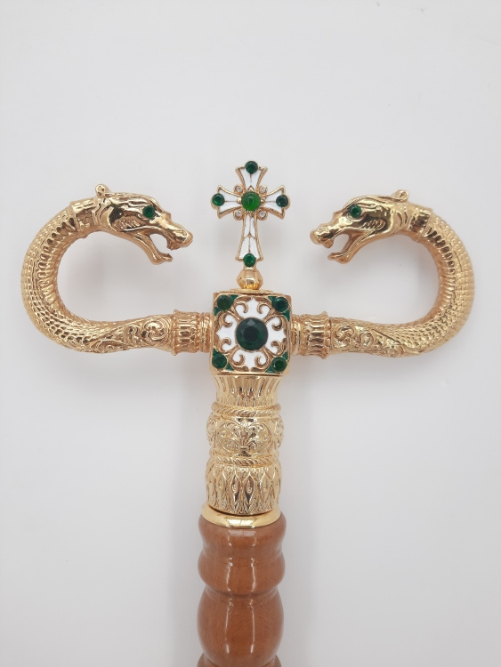 Wooden Staff with Gold Plating, with Serpents, Enamel and Stones, 149×15.5 cm