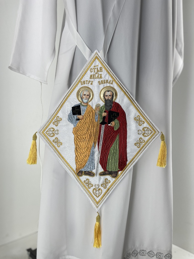 Embroidered Bishop’s Staff with Icon of Saints Peter and Paul