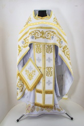 Priest Vestments, Embroidered on Velvet, "Rose" Embroidery with Sewn Galloon