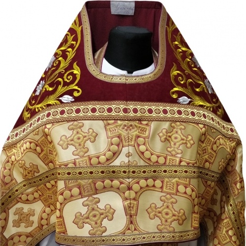Priest Vestment Combined from Brocade "Royal Cross" with Embroidered Epitrachelion, Embroidery "Rose"