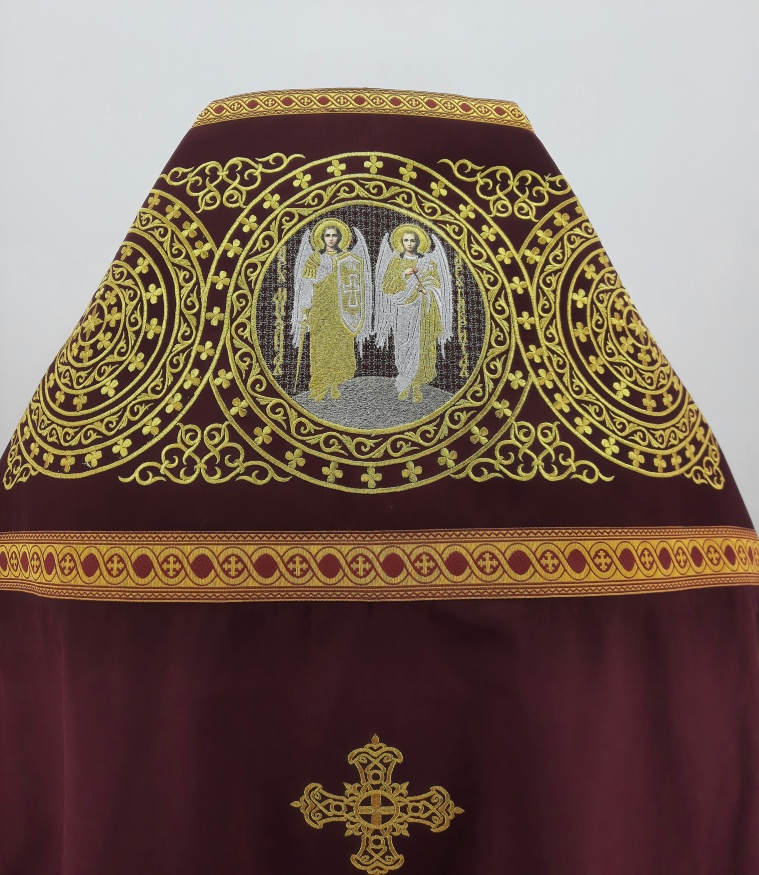 Priest Vestment Embroidered on Gabardine, Embroidery "Circle" with Sew-on Galoon and Icons of St. Archangel Michael and Gabriel