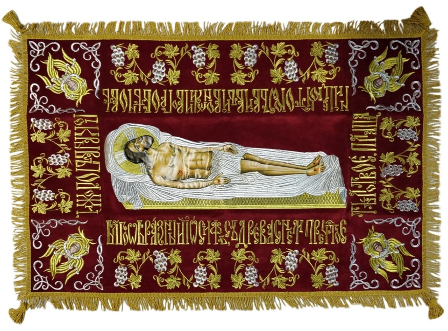 Epitaphios of the Savior in Church Slavonic on velvet (embroidered grapevine) Savior in Byzantine style 2 120x75