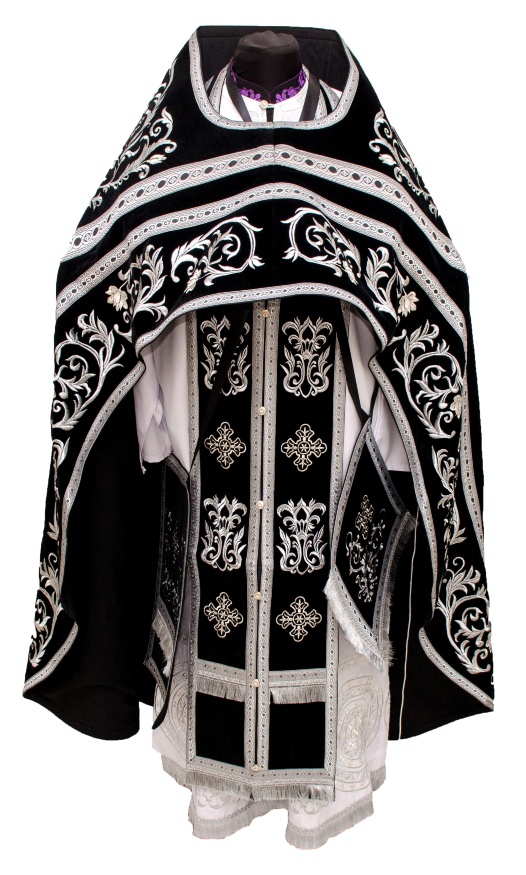 Priest Vestments, Velvet Embroidered, "Rose" Embroidery with Sewn Galloon