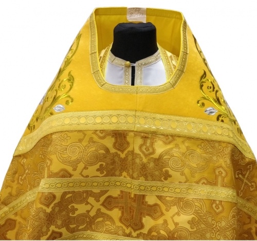 Priest Vestments Combined from Brocade "Openwork Cross" with Embroidered Epitrachelion, Embroidery "Rose"