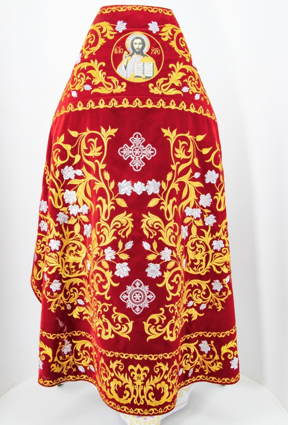 Priest Vestments, Embroidered on Velvet, Embroidered Center, with Embroidered Galloon