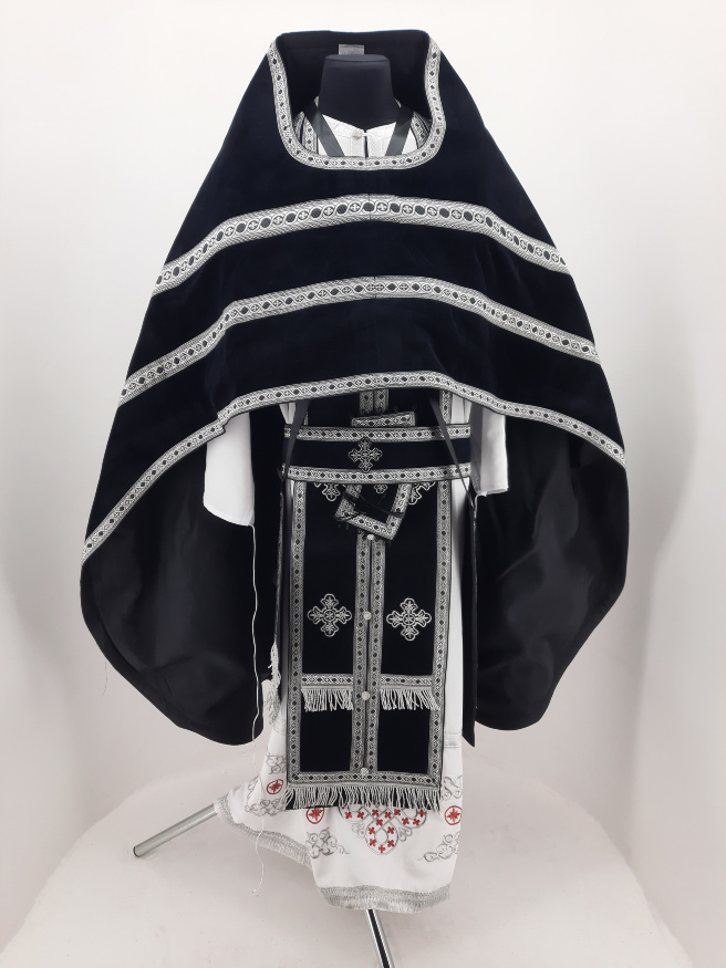 Priest Vestments, Embroidered Velvet, with Sewn Galloon