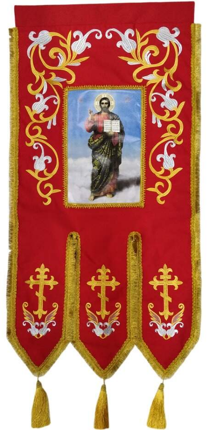 Embroidered Banners, Embroidery "Lily", Sewn Banner on One Side, Cross without Embroidery on the Other Side