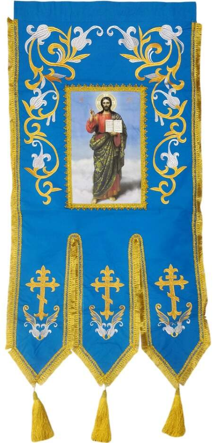 Embroidered Banners, Embroidery "Lily", Sewn Banner on One Side, Cross without Embroidery on the Other Side