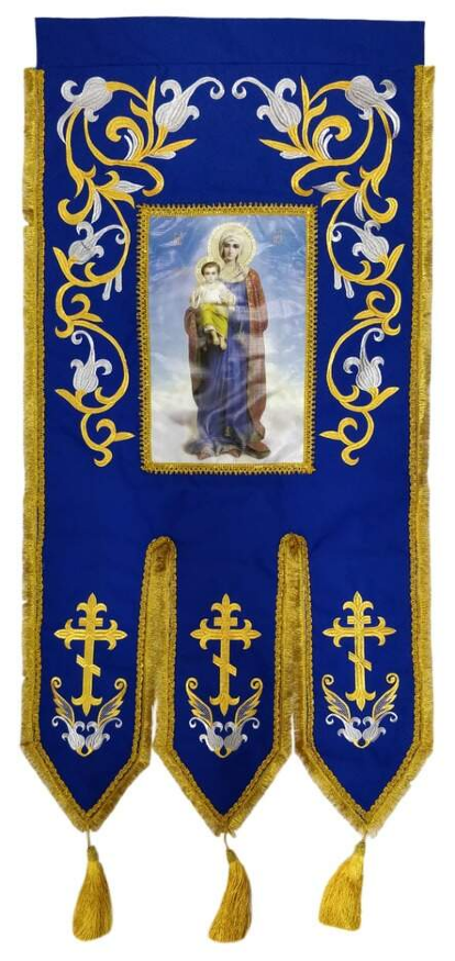 Embroidered Banners, Embroidery "Lily", Sewn Banner on One Side, Cross without Embroidery on the Other Side