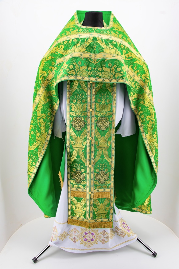 Priest Vestments Made of Greek Brocade, "Jerusalem" Fabric with Sewn-on Galloon