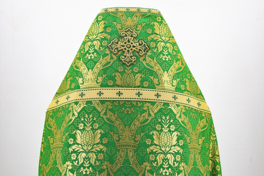 Priest Vestments Made of Greek Brocade, "Jerusalem" Fabric with Sewn-on Galloon