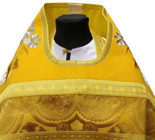 Priest Vestments Combined Brocade "Kyiv Cross" with Embroidered Epitrachelion, Embroidery "Lily"