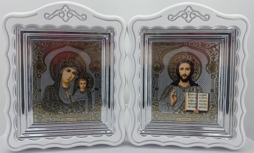 Icons "Wedding Couple" lithograph dome flower, white patina silver 30x24cm