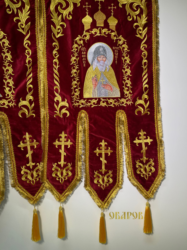 Banners (pair: icon of the Mother of God "Pochayiv" and St. Reverend Amphilochius of Pochayiv) embroidery "Dome"