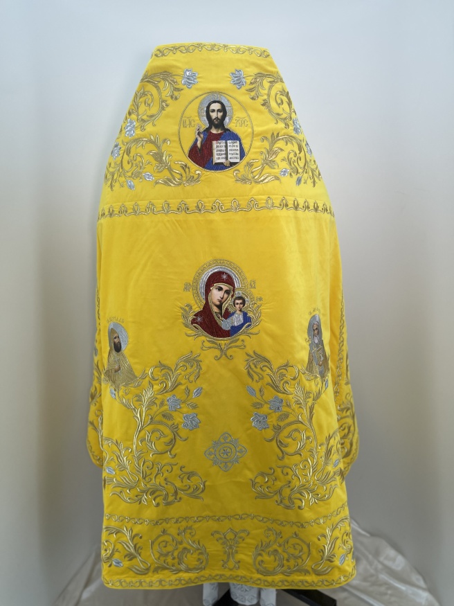 Priest Vestments, Embroidered on Velvet, Embroidered Center with Icons, with Embroidered Galloon