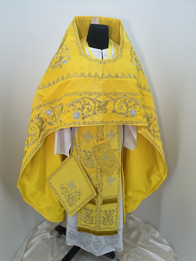 Priest Vestments, Embroidered on Velvet, Embroidered Center with Icons, with Embroidered Galloon