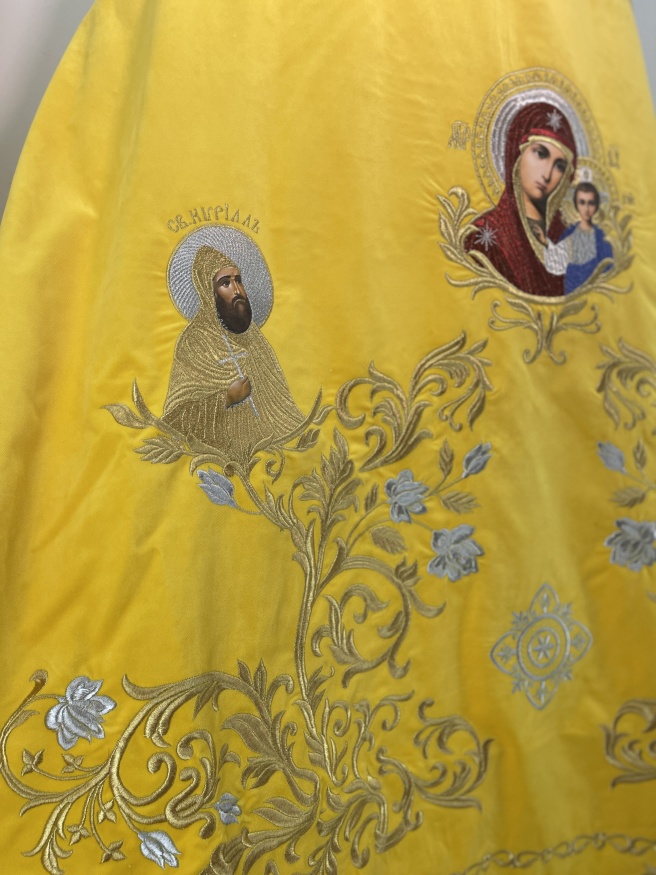 Priest Vestments, Embroidered on Velvet, Embroidered Center with Icons, with Embroidered Galloon