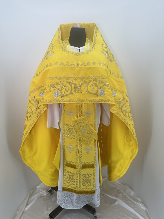 Priest Vestments, Embroidered on Velvet, Embroidered Center with Icons, with Embroidered Galloon