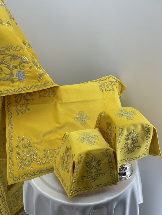 Priest Vestments, Embroidered on Velvet, Embroidered Center with Icons, with Embroidered Galloon