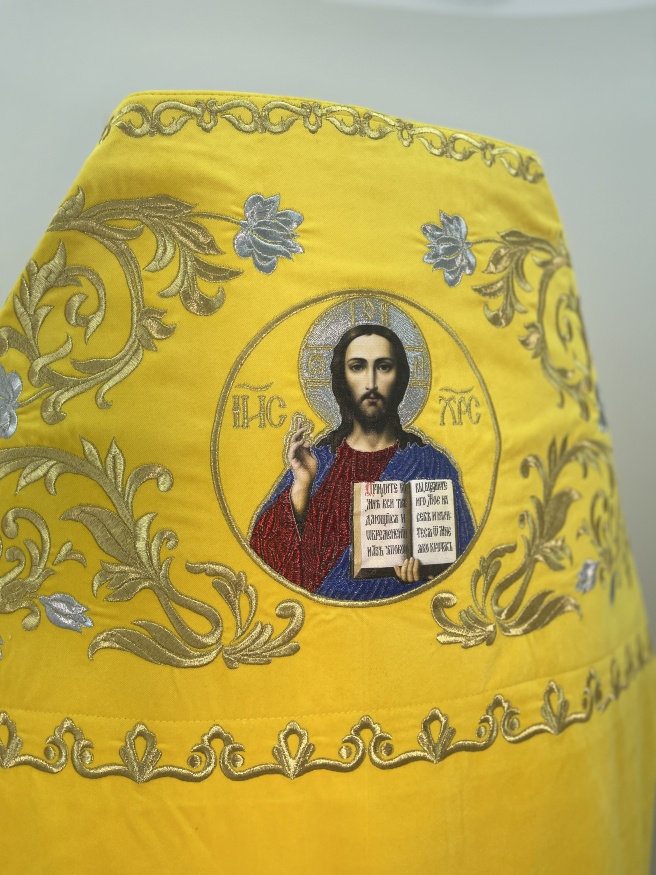 Priest Vestments, Embroidered on Velvet, Embroidered Center with Icons, with Embroidered Galloon