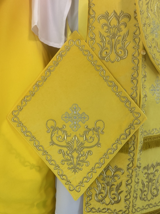 Priest Vestments, Embroidered on Velvet, Embroidered Center with Icons, with Embroidered Galloon