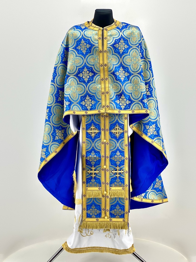 Priest Vestments Greek Style, Brocade Fabric, with Sewn Galloon