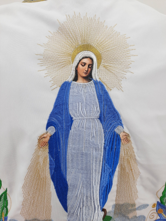 Priest Vestment, Greek Style, Embroidered Gabardine with Sewn Galloon, with Embroidered Icon of the Theotokos