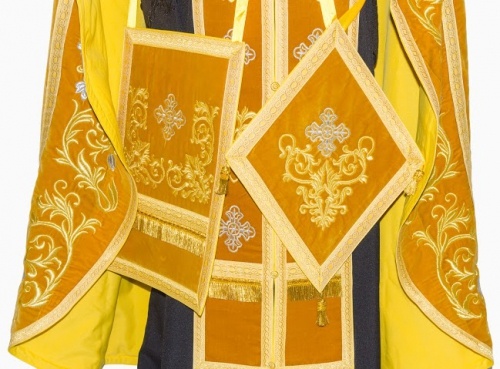 Priest Vestments, Embroidered on Velvet, Embroidery "Rose" with Sewn Galloon