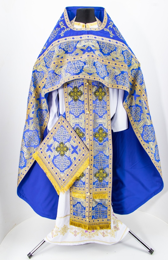 Priest Vestments Combined Brocade "Ornament" with Embroidered Epitrachelion, Embroidery "Circle"