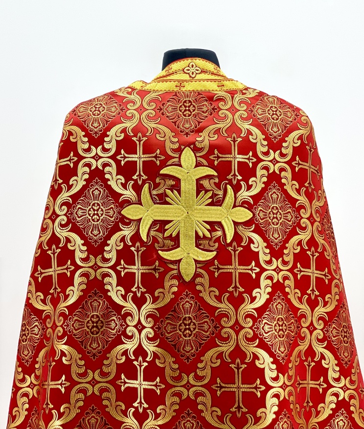 Priest Vestments Greek Style, Brocade Fabric, with Sewn Galloon