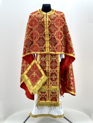 Priest Vestments Greek Style, Brocade Fabric, with Sewn Galloon