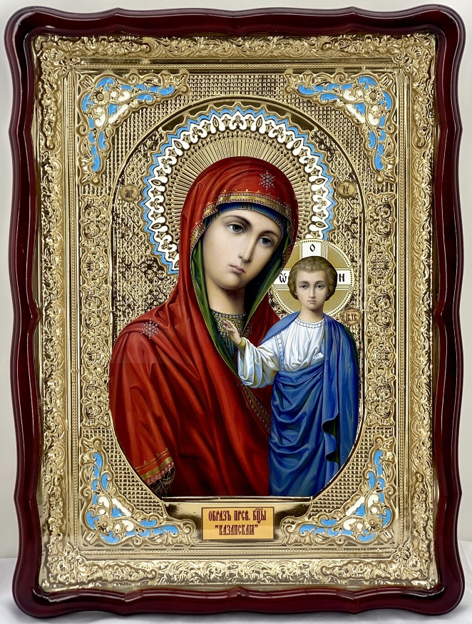 Icon of the Mother of God "Kazan" 82×61 blue enamel