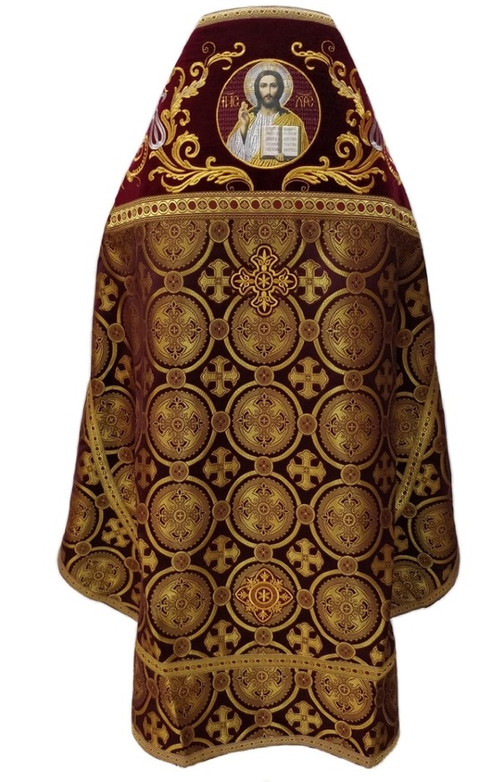 Priest Vestment Combined from Brocade "Kyiv Cross", with Embroidered Epitrachelion, Embroidery "New Embroidery"