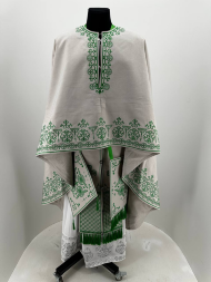 Priest Vestments, Greek Style, Embroidered on Linen-Gabardine with Sewn Galloon, Embroidery "Antique"