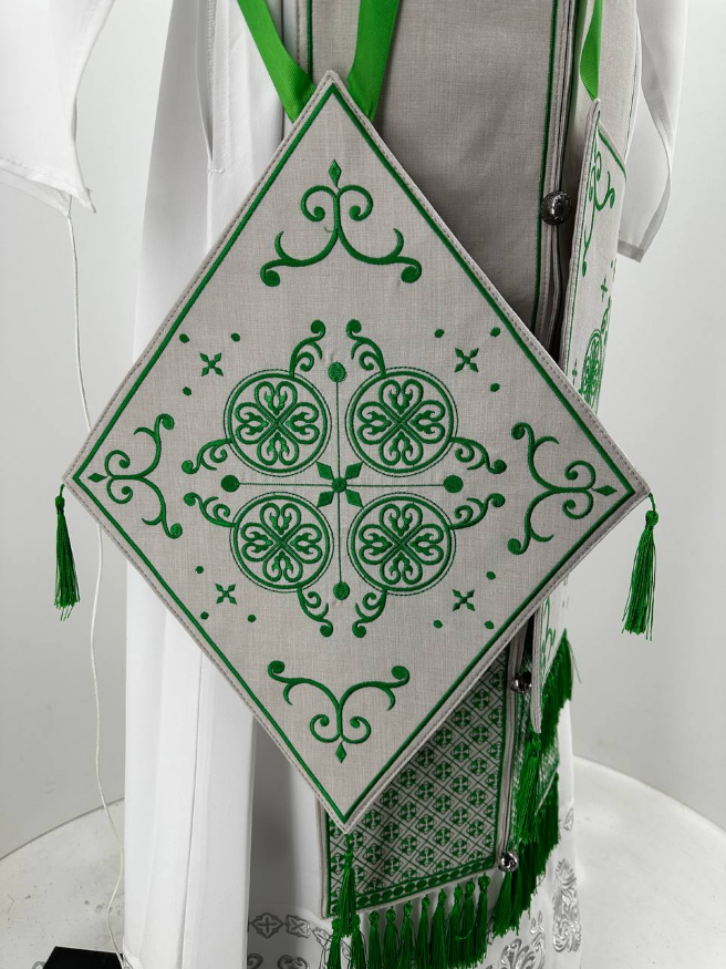 Priest Vestments, Greek Style, Embroidered on Linen-Gabardine with Sewn Galloon, Embroidery "Antique"