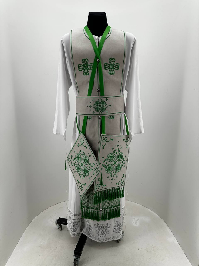 Priest Vestments, Greek Style, Embroidered on Linen-Gabardine with Sewn Galloon, Embroidery "Antique"