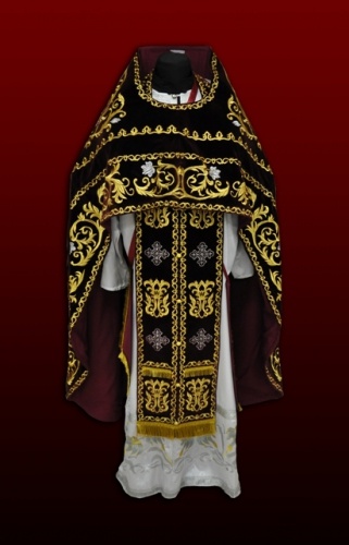 Priest Vestments, Embroidered on Velvet, "Rose" Embroidery with Embroidered Galloon