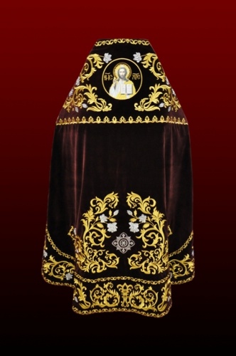 Priest Vestments, Embroidered on Velvet, "Rose" Embroidery with Embroidered Galloon