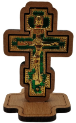 Metal Cross in Wood on Stand 5.5×3.5cm
