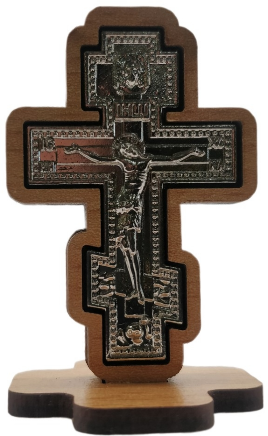 Metal Cross in Wood on Stand 5.5×3.5cm