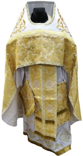 Priest Vestments Combined from Brocade "Sunflower" with Embroidered Epitrachelion, Embroidery "Rose"